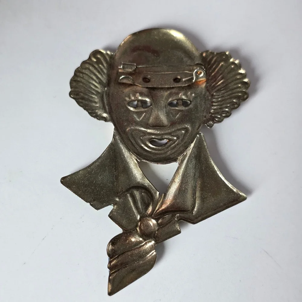 Vintage Style Enamel Clown Brooch Multi-Color Polka Dot Circus Performer Pin